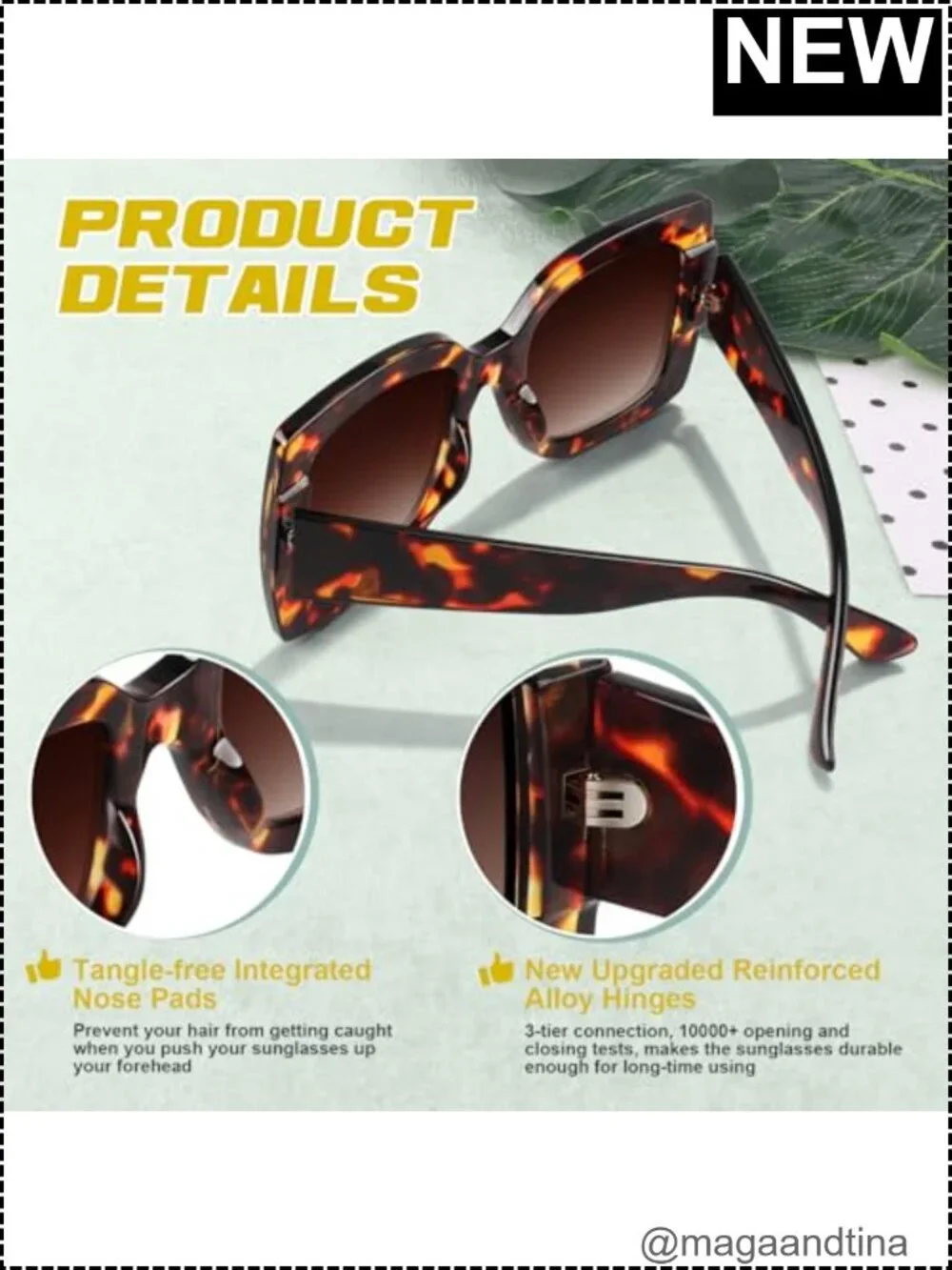 Oversized Square Frame Sunglasses UV400 Protection Retro Trendy